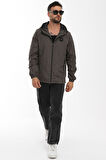 Erkek Astarlı Rüzgara Dayanıklı Kapüşonlu Antrasit Yağmurluk - Rüzgarlık | S