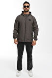 Erkek Astarlı Rüzgara Dayanıklı Kapüşonlu Antrasit Yağmurluk - Rüzgarlık | 2XL