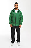 Erkek Astarlı Rüzgara Dayanıklı Kapüşonlu Yeşil Yağmurluk - Rüzgarlık | 2XL