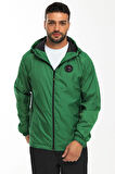 Erkek Astarlı Rüzgara Dayanıklı Kapüşonlu Yeşil Yağmurluk - Rüzgarlık | 2XL