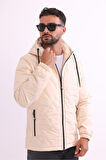 Erkek Bej Içi Astarlı Rüzgara Dayanıklı Kapüşonlu Mont | M
