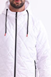 Erkek Beyaz Astarlı Rüzgara Dayanıklı Kapüşonlu Mont | S