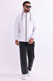 Erkek Beyaz Astarlı Rüzgara Dayanıklı Kapüşonlu Mont | XL