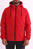 Erkek Kırmızı Astarlı Rüzgara Dayanıklı Kapüşonlu Mont | 3XL
