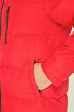 Erkek Kırmızı Elyaflı Kapüşonlu Rüzgar Geçirmez Şişme Kışlık Mont | 2XL