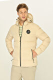 Erkek Bej Astarlı Su Ve Rüzgar Geçirmez Kapüşonlu Kışlık Şişme Mont | XL