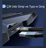 TechTic 8 Fanlı 18-11İnç RGB Işıklı Notebook Laptop Soğutucu Fan Yükseklik Ayarlı Sessiz LCD Pro Stand Çift USB 1 Type-c Giriş