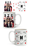 BTS ve BTS İmza Tasarımlı Baskılı Kupa Bardak - Arkadaşa Sevgiliye Hediye Kupa Bardak