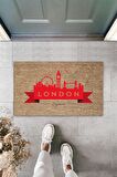 Çok Amaçlı Dijital Baskı Bej London-England İç ve Dış Mekan Kapı Paspası
