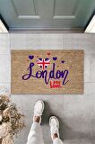 Çok Amaçlı Dijital Baskı Kahverenk London My Love İç ve Dış Mekan  Paspas