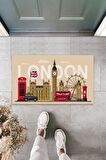 Çok Amaçlı Dijital Baskı Bej London Temalı İç ve Dış Mekan Paspas
