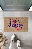 Çok Amaçlı Dijital Baskı Kahverenk London My Love İç ve Dış Mekan Paspas