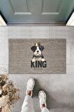 Dijital Baskı Kalitesi  Gri King Yazılı Taçlı Köpek  Dekoratif Kapı  Paspası