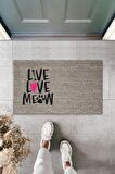Dijital Baskı Kalitesi  Gri Pembe Kalpli Kılçıklı Love Meow  Dekoratif Kapı  Paspası
