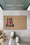 Dijital Baskı Kalitesi  Kahverengi Pembe Kalpli Kılçıklı Love Meow Dekoratif Kapı  Paspası