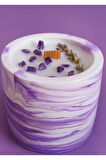 %100 Soya Wax Lavanta Kokulu Dekoratif Beton Aromaterapi Mum – Amestist Taşlı & Lavanta Otlu