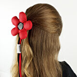 Woodycord El Yapımı Kırmızı Siyah Pofuduk Çiçek Toka 