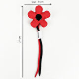 Woodycord El Yapımı Kırmızı Siyah Pofuduk Çiçek Toka 