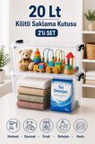 2'li Set 20 Lt Kilitli Saklama Kutusu Çok Amaçlı Düzenleyici Kiler Erzak Hırdavat Oyuncak Organizer
