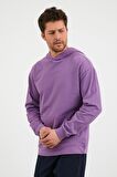 Erkek Kanguru Cepli Rahat Kalıp Kapüşonlu Spor Sweatshirt Mor
