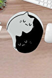 Damla, Siyah Beyaz Kedi, Kedi Desenli Bilek Destekli Konforlu Mouse Pad, Bilgisayar Laptop Mouse Pad, Aksesuar