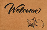 Welcome, Uyuyan Kedi, Kedi Desenli Paspas, Dış Kapı Paspası, Dayanıklı Uzun Ömürlü Paspas, dekoratif çeyiz ev eşyası