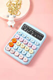 Pinterest Renkli Hesap Makinesi - 12 Haneli Yuvarlak Tuşlu Renk Hesap Makinesi - 4 Fonksiyonlu mavi