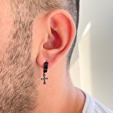 FerizZ 316L Çelik Siyah Haç Model Sallantılı Halka Küpe UNK-695