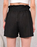 Kuşaklı keten şort siyah s255265
