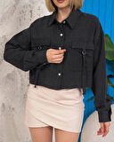 Kemer cepli keten crop gömlek siyah s255350