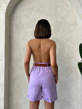 Kemerli gabardin şort lila s25735