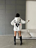 3 iplik şardonlu oversize compact true baskılı sweat Beyaz