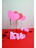 Pembe Love Yazılı Fotoğraf Tutucu Sevgiliye Not Tutucu Notluk