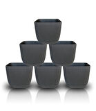 Omnipazar KRS-384 Dekoratif Plastik Mercan Kare Saksı 4 litre Antrasit 6 Adet