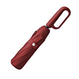 10 Fiber Telli Tam Otomatik Şemsiye Güçlendirilmiş Telli Kanca Saplı Şemsiye - Bordo