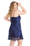 Amora Secret Büyük Beden Lacivert Kısa Saten Gecelik