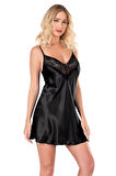 Amora Secret Siyah Kısa Saten Gecelik