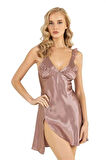 Amora Secret Kadın Fantazi İç Giyim Vizon Kısa Saten Gecelik 8237 - Şehvetli ve Zarif Tasarım
