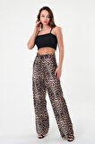 Kadın Kahverengi Pix Leopar Desenli Yüksek Bel Palazzo Pantolon