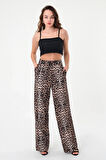 Kadın Kahverengi Pix Leopar Desenli Yüksek Bel Palazzo Pantolon
