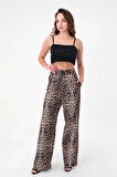 Kadın Kahverengi Pix Leopar Desenli Yüksek Bel Palazzo Pantolon