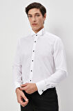 Erkek Beyaz Slim Fit Dar Kesim Ata Yaka Uzun Kollu Klasik Gömlek