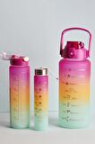 Motivasyonel 3'lü Su Matarası Suluk 2lt+900ml+300ml Tritan Sporcu Matara
