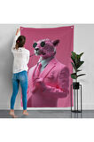 Sigara İçen Pembe Leopar Duvar Örtüsü-7859