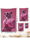 Sigara İçen Pembe Leopar Duvar Örtüsü-7859