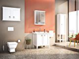 VitrA Valarte 62153 Lavabo Dolabı, Kapaklı, Etajerli Lavabolu, Krom Kulplu, 80 cm, Mat Beyaz