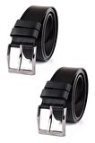 2 Adet Hakiki Deri Erkek Kemer 4 cm Siyah Kumaş ve Kot Uyumlu