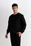 DeFacto Siyah Regular Fit Bisiklet Yaka Jakarlı Sweatshirt D5392AX24AUBK27