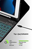 Qpen iPad 10.2 (8.nesil) Kılıf İnter Ledli Klavyeli Tablet Kılıfı 
