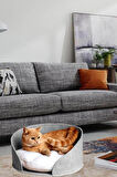 Puki Kedi Yatağı Gri Peluş Minderli Evcil Hayvan Kedi Minderi Kedi Yuvası Evi Kulübesi